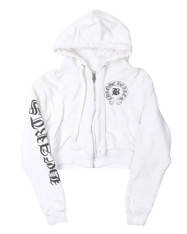 Bella Hadid Cropped Horseshoe Logo Hoodie Hoodie with Distressed Vintage Worn