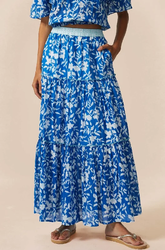 Becks Block Print Skirt | Japanese Flower Cobalt chiffon skirt delicate