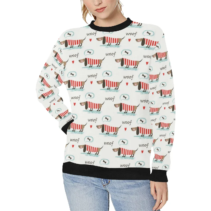 Cute dachshund bone pattern Women's Crew Neck Sweatshirt Hoodie with Cuffed Sleeves Snug Secure Cute dachshund bone pattern Women's Crew Neck Sweatshirt Hoodie with Cuffed Sleeves Snug Secure