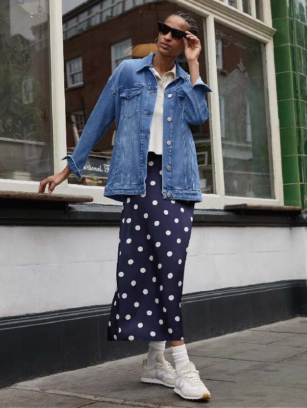 Doris Satin Skirt | Navy Big Polka velvet skirt luxury