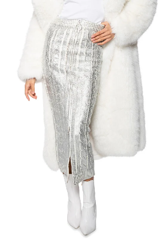 ESME SILVER METALLIC SKIRT ruffled skirt detail