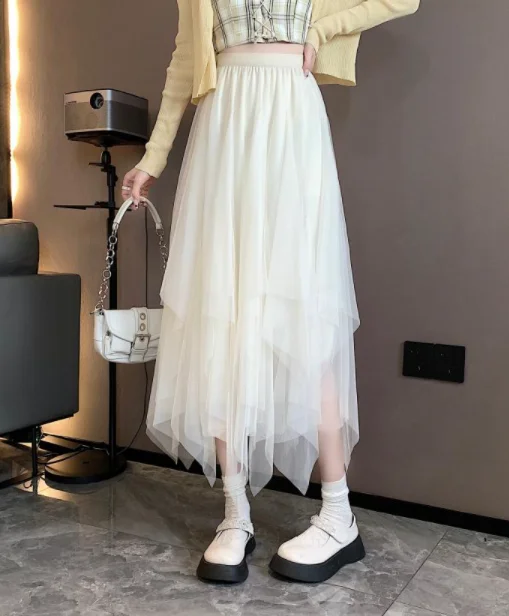 Fashion Asymmetry Bandage Skirt Bottoms linen skirt light