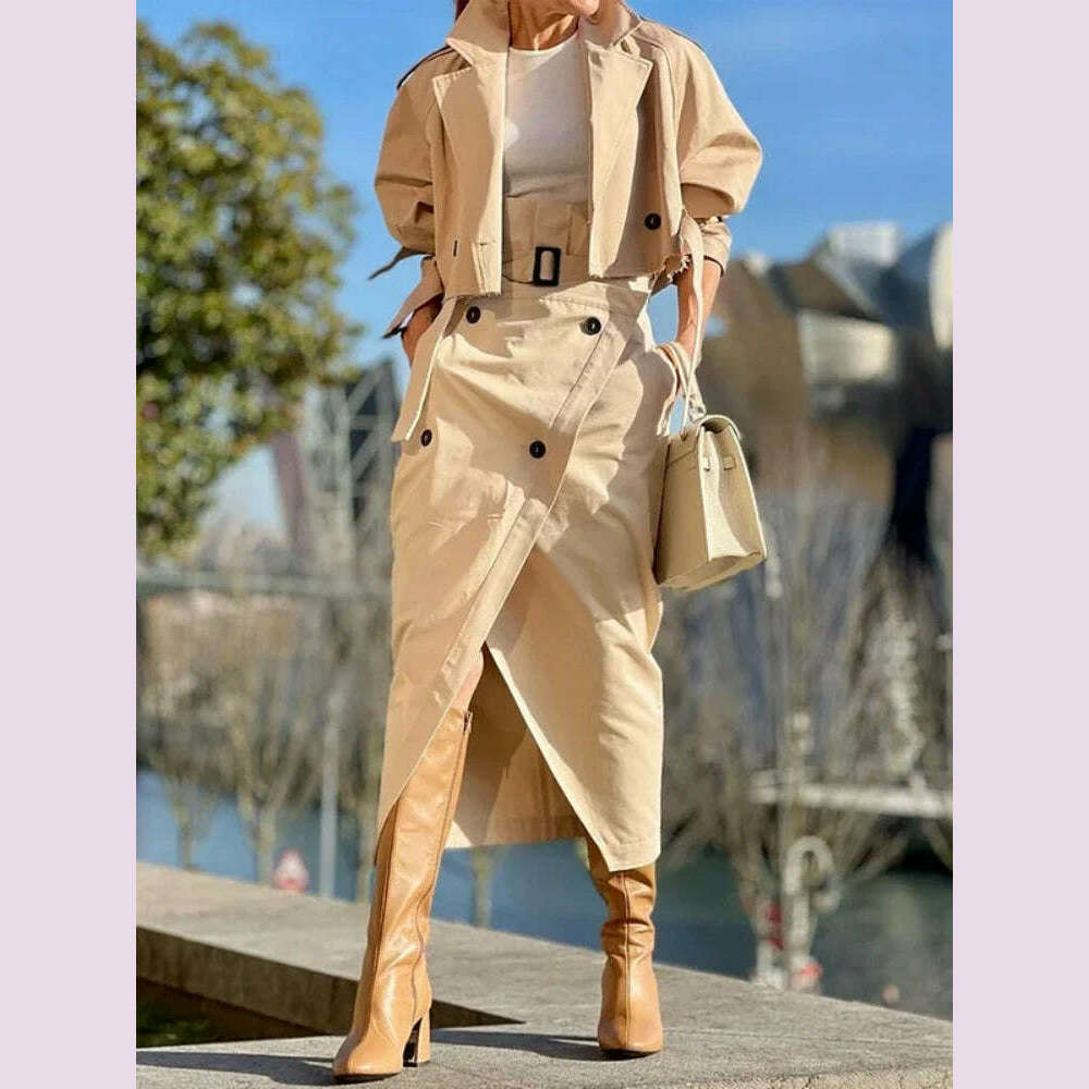 Fashion Two Piece Sets Outfits Office Lady Tracksuit Street Wear Cargo Set Long Sleeve Jacket and Wrap High Split Skirts Suit lace skirt intricate