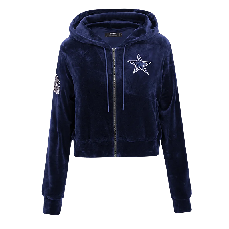 NFL DALLAS COWBOYS CLASSIC WOMEN'S VELOUR FZ PO HOODIE (MIDNIGHT NAVY) Hoodie with Mock Neck Collared Structured NFL DALLAS COWBOYS CLASSIC WOMEN'S VELOUR FZ PO HOODIE (MIDNIGHT NAVY) Hoodie with Mock Neck Collared Structured