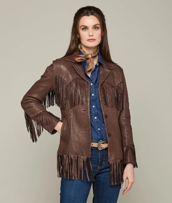 Fringe Jacket :: Chocolate Fleece Fabric Down Fabric Feather Fabric