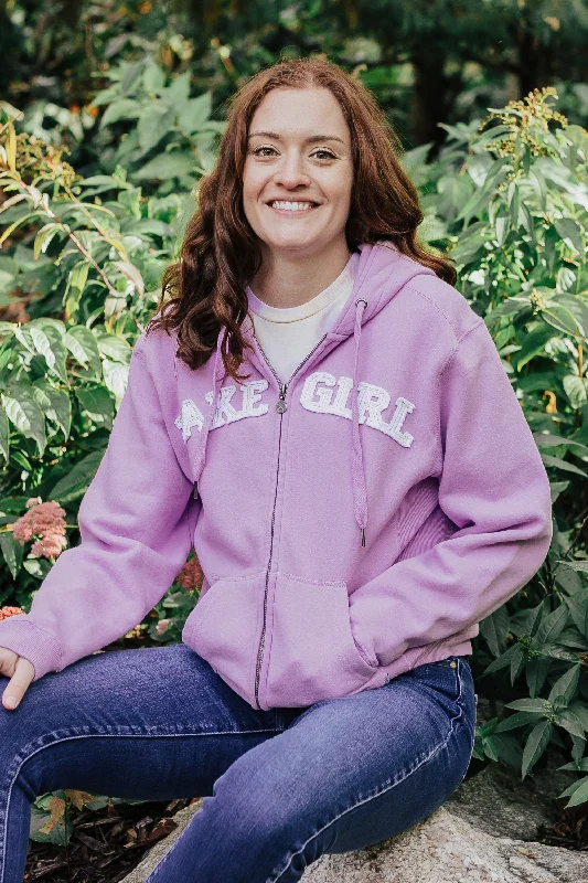 Full Zip Hoodie in Wisteria Hoodie with Drawstring Waist Adjustable Fitted