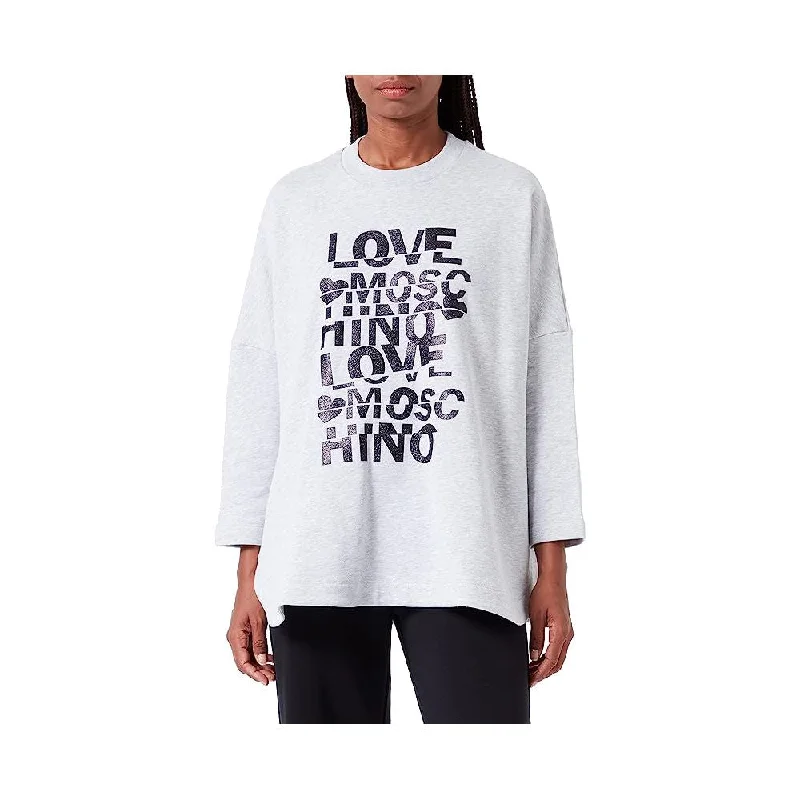 Glittered Cotton Oversized Sweatshirt - Grey Hoodie with Tied Waist Feminine Flattering Glittered Cotton Oversized Sweatshirt - Grey Hoodie with Tied Waist Feminine Flattering