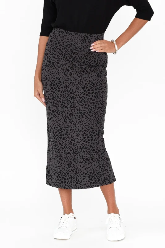 Grey Leopard Bamboo Maxi Tube Skirt relaxed fit skirt