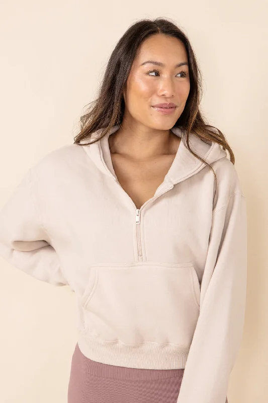 1897 Active Half Zip Fleece Hoodie for Women in Beige | JK350-BEIGE Graphic Hoodie Design Print 1897 Active Half Zip Fleece Hoodie for Women in Beige | JK350-BEIGE Graphic Hoodie Design Print