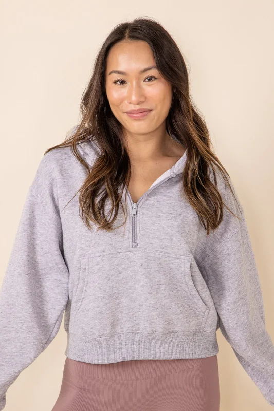 Half Zip Fleece Hoodie for Women in Heather Grey | JK350-LTGREY Hoodie with Toggle Buttons Decorative Unique