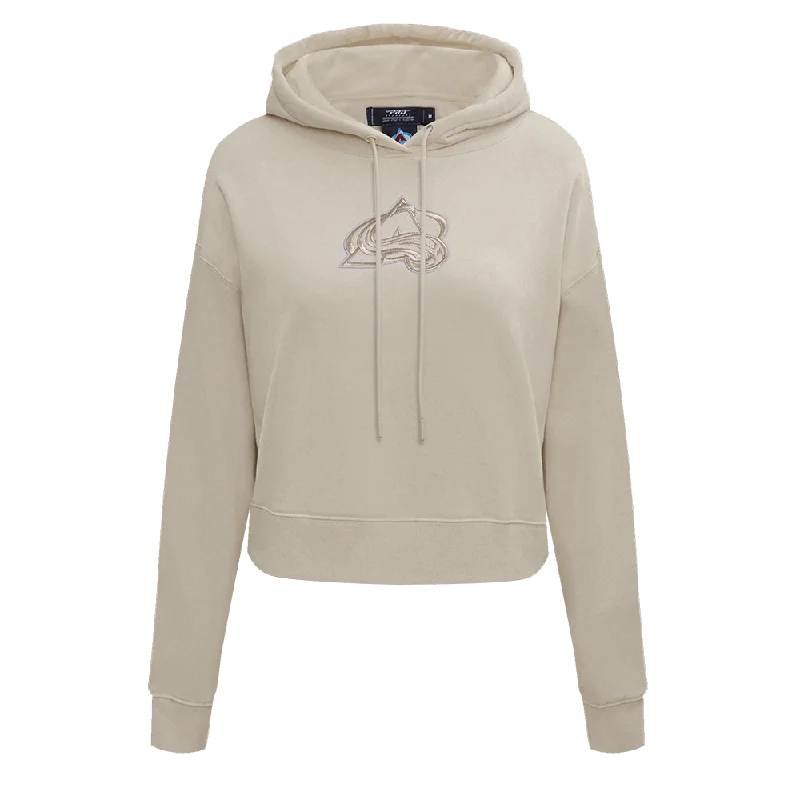 NHL COLORADO AVALANCHE NEUTRAL WOMEN'S CROPPED PO HOODIE (TAUPE) Hoodie with Bell Sleeves Flared Feminine NHL COLORADO AVALANCHE NEUTRAL WOMEN'S CROPPED PO HOODIE (TAUPE) Hoodie with Bell Sleeves Flared Feminine