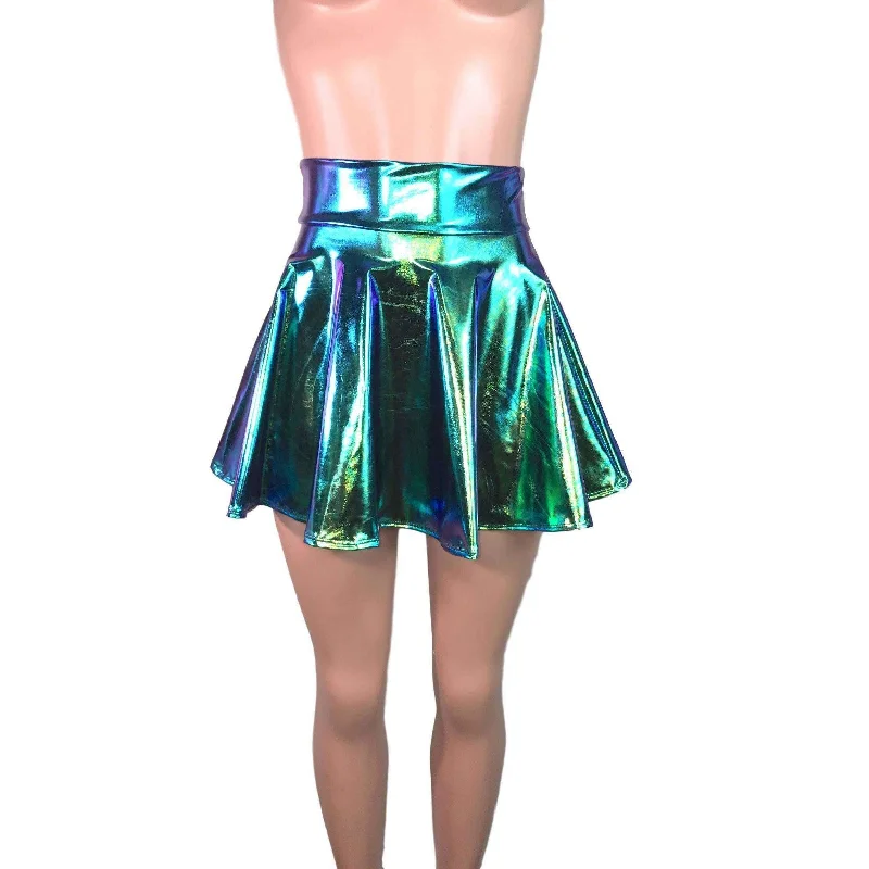 Skater Skirt - Oil Slick Holographic linen skirt natural