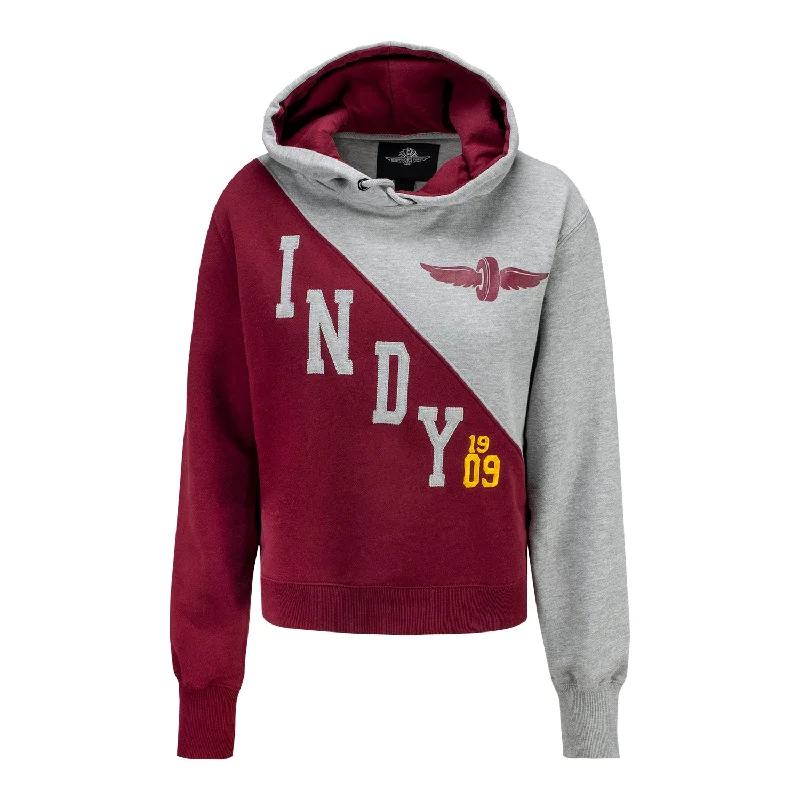 Indy 500 Ladies Cropped Colorblock Hoodie Hoodie with Typography Text Message