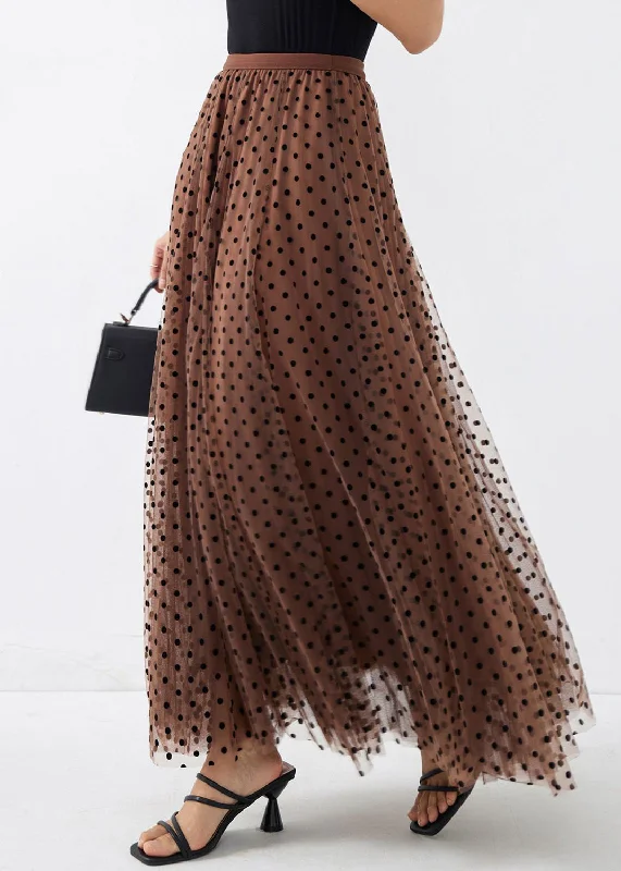 Italian Brown Print High Waist Tulle A Line Skirts cashmere skirt fine
