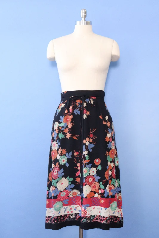 Japanese Floral Wrap Skirt S/M linen skirt natural