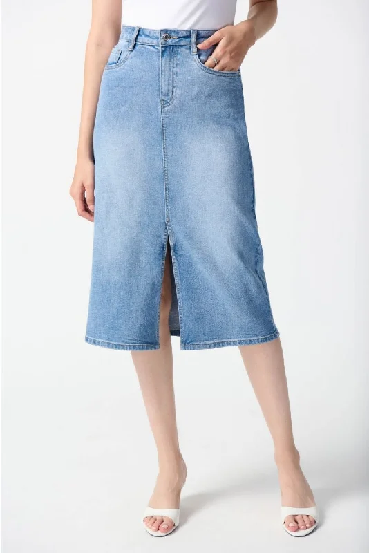 Joseph Ribkoff Light Blue Split Front Denim A-Line Jean Skirt 242919 mini skirt trendy