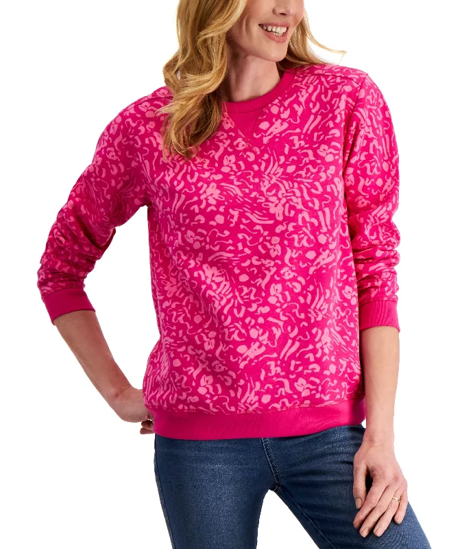 Karen Scott Wild Marks Floral Fleece Sweatshirt Hoodie with Pastel Soft Subtle