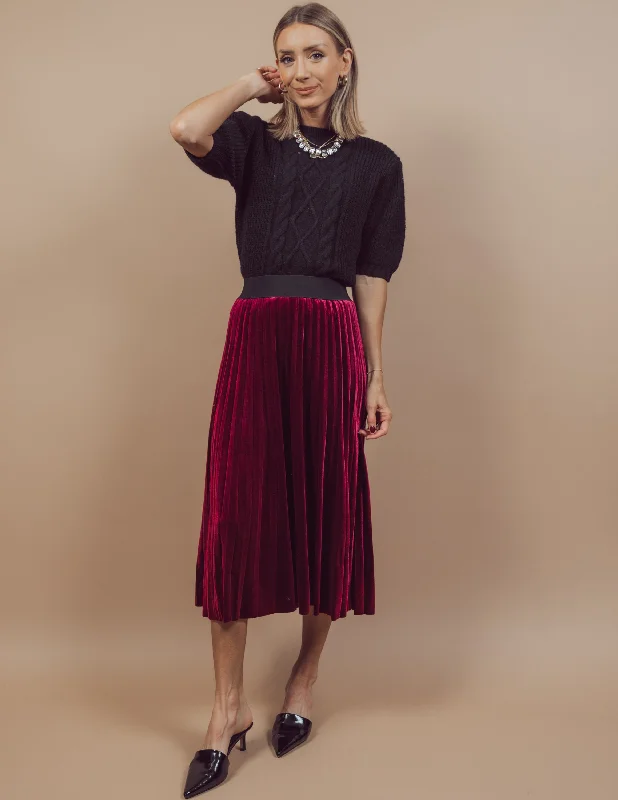 Karyme Velvet Pleated Skirt silk skirt sleek