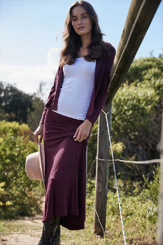 Lana Long Skirt - Burgundy velvet skirt plush