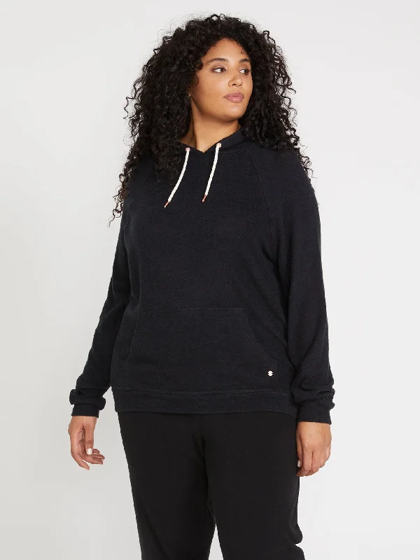 Lived In Lounge Hoodie Plus Size - Black Hooded Sweatshirt Casual Wear Street Style