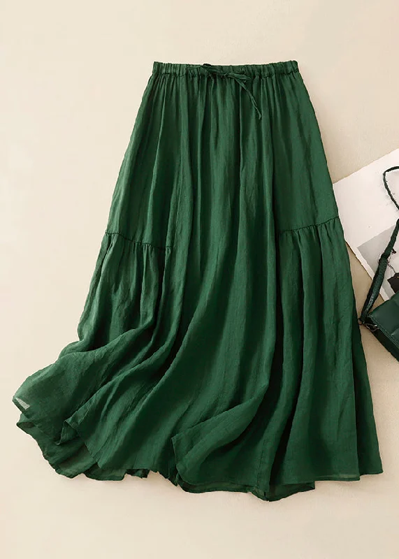 Loose Green Wrinkled Solid Elastic Waist Linen Skirts Summer cashmere skirt fine