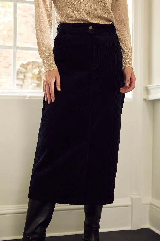 Mallory Stretch Corduroy Skirt | Black velvet skirt luxurious