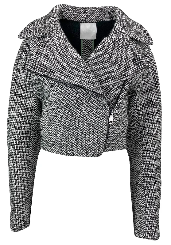 Mantũ Cropped Jacket in Black/White Boat Neck Shawl Collar Notched Collar