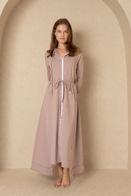 Mauve Maxi Sweatshirt Dress Hoodie with Hem Drawcord Adjustable Customizable