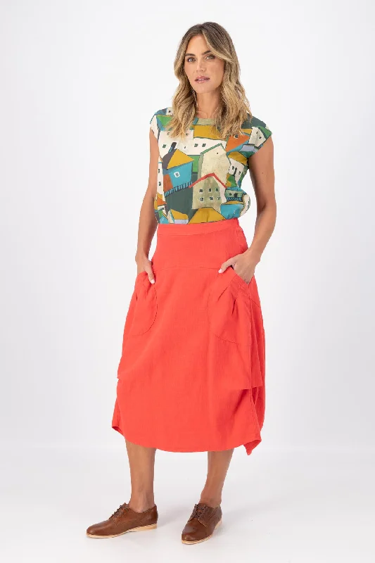 Milwaukee Fiesta Skirt Watermelon in Slub Linen velvet skirt plush