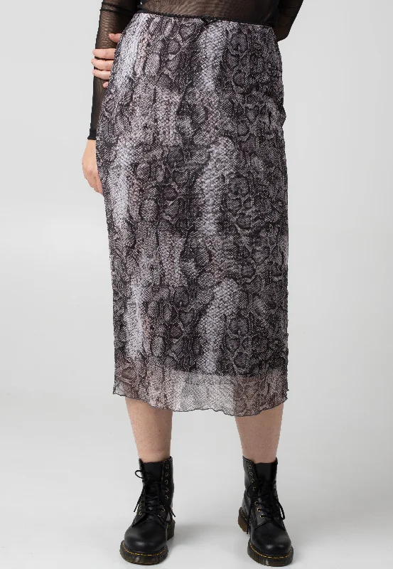 Noisy May - Lucia Mesh Maxi Black Snake - Skirt denim skirt classic