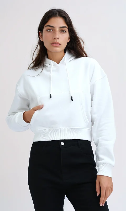 O179921 Slip On Long Sleeves Off-White Cropped Hoodie Hoodie with Side Slits Relaxed Casual