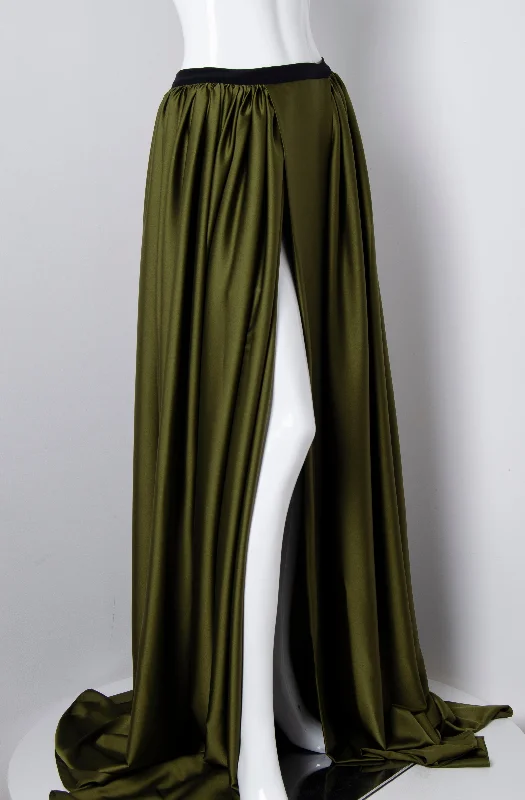 Olive Green Wrap Skirt velvet skirt glossy