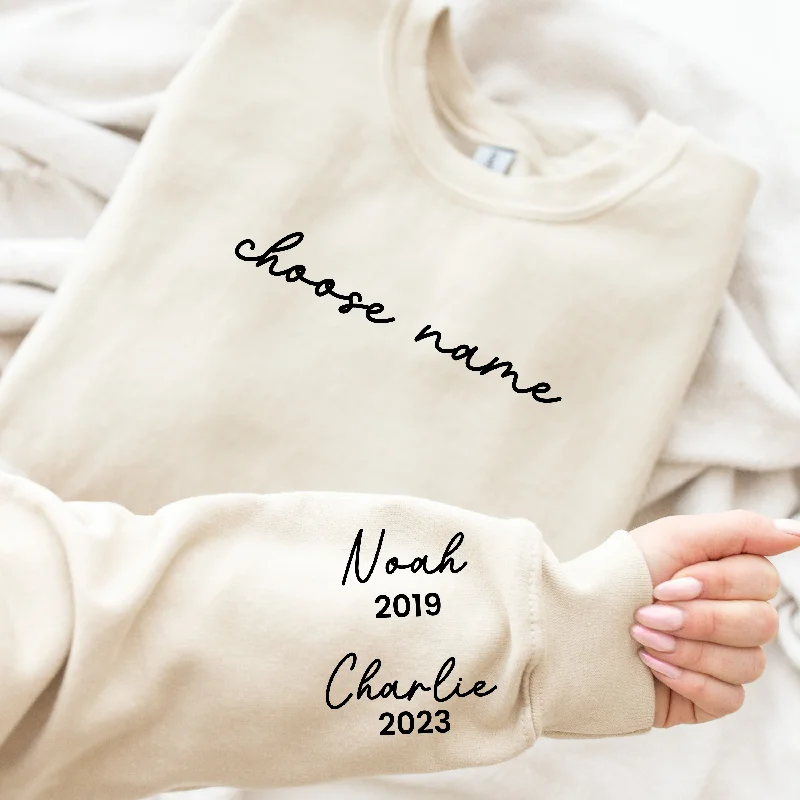 On My Sleeve Choose Your Name Personalised Sweatshirt Hoodie with Hem Drawcord Adjustable Customizable On My Sleeve Choose Your Name Personalised Sweatshirt Hoodie with Hem Drawcord Adjustable Customizable
