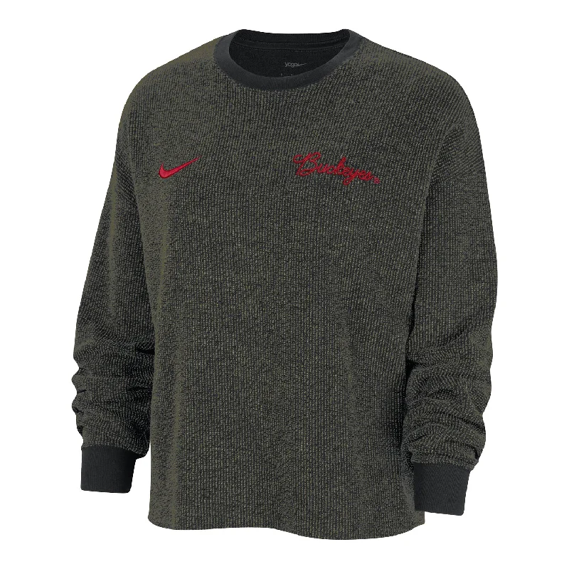 Ladies Ohio State Buckeyes Nike Yoga Black Crew Neck Sweatshirt Hoodie with Button Classic Timeless Ladies Ohio State Buckeyes Nike Yoga Black Crew Neck Sweatshirt Hoodie with Button Classic Timeless