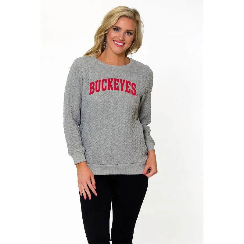 Ladies Ohio State Buckeyes Kinsley Quilted Gray Sweatshirt Hoodie with Half-Zip Sporty Casual Ladies Ohio State Buckeyes Kinsley Quilted Gray Sweatshirt Hoodie with Half-Zip Sporty Casual