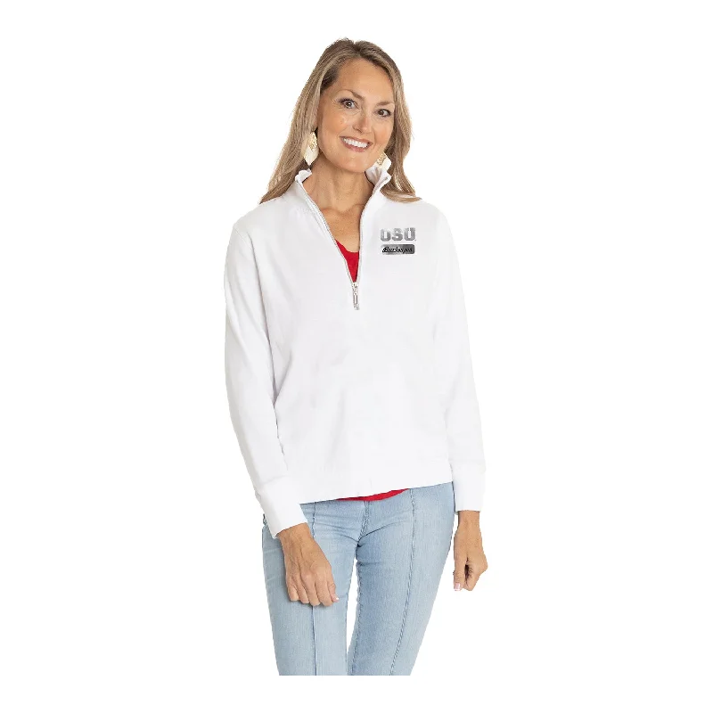 Ladies Ohio State Buckeyes Quinn White 1/4 Zip Sweatshirt Hoodie with Lace Feminine Delicate Ladies Ohio State Buckeyes Quinn White 1/4 Zip Sweatshirt Hoodie with Lace Feminine Delicate
