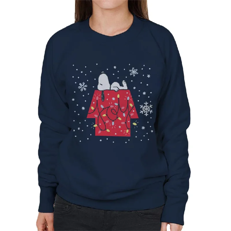 Peanuts Christmas Snoopy Lying Down Snowflakes Women's Sweatshirt Hoodie with Hem Embroidery Detailed Premium Peanuts Christmas Snoopy Lying Down Snowflakes Women's Sweatshirt Hoodie with Hem Embroidery Detailed Premium
