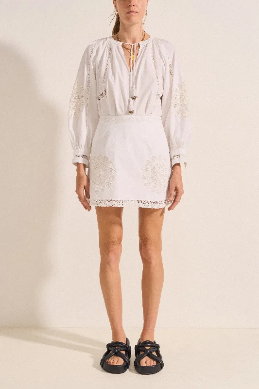 Pelops White Cotton Poplin Skirt linen skirt light