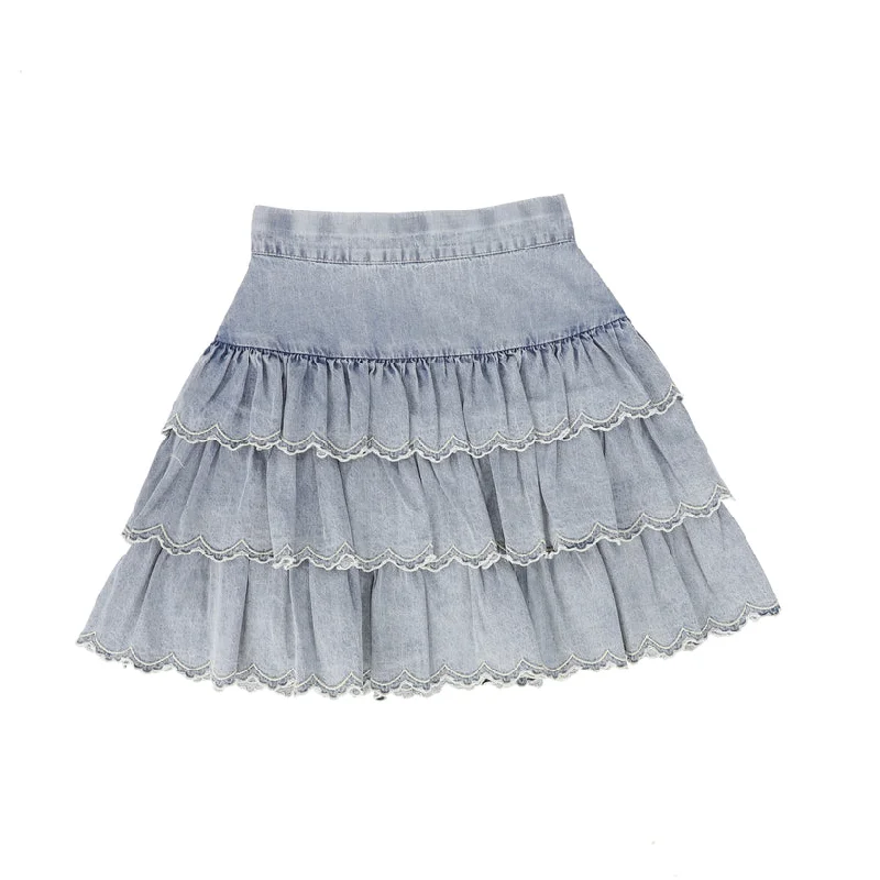 PETITE AMALIE LIGHT WASH CHAMBRAY EMBROIDERED LAYER SKIRT corduroy skirt durable