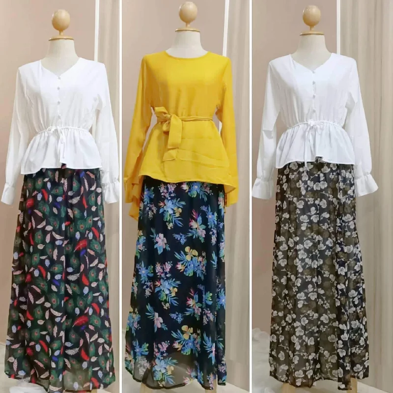 Printed Chiffon Skirt belted skirt waist