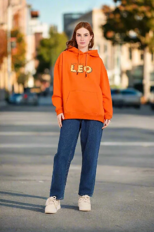 Sweat Shirt Loose Fit Hoodie Printed Hoodie with Tied Waist Feminine Flattering