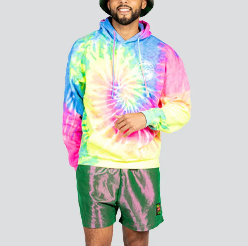Brushed Wave Rainbow Tie Dye Hoodie Hoodie with Applique Textured Unique