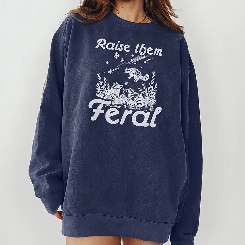 Raise Them Feral Crewneck Sweatshirt Hoodie with Toggle Buttons Decorative Unique