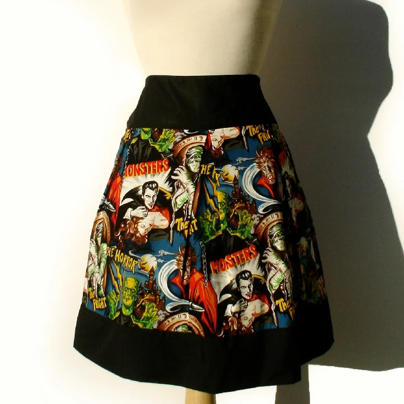 Retro Horror Movie Hollywood Monsters Vintage Inspired Skirt #S-RS712 silk skirt lustrous