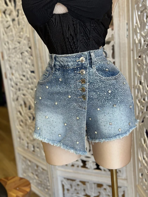 Rhinestone Mini Skort-No Estira , Not Stretchy denim skirt trendy