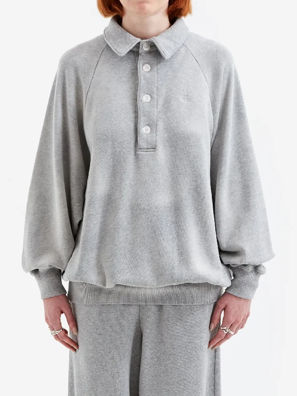 RhodolirioN Polo Sweatshirt Damaged - Grey Hoodie with Patch Decorative Personalized RhodolirioN Polo Sweatshirt Damaged - Grey Hoodie with Patch Decorative Personalized