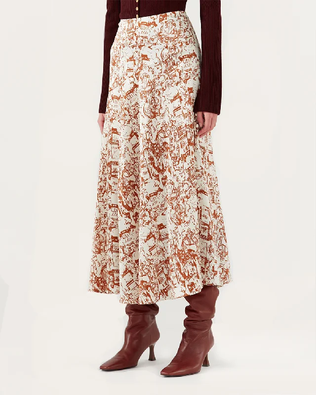 Ria Skirt Silk Satin Printed Brown leather skirt sleek