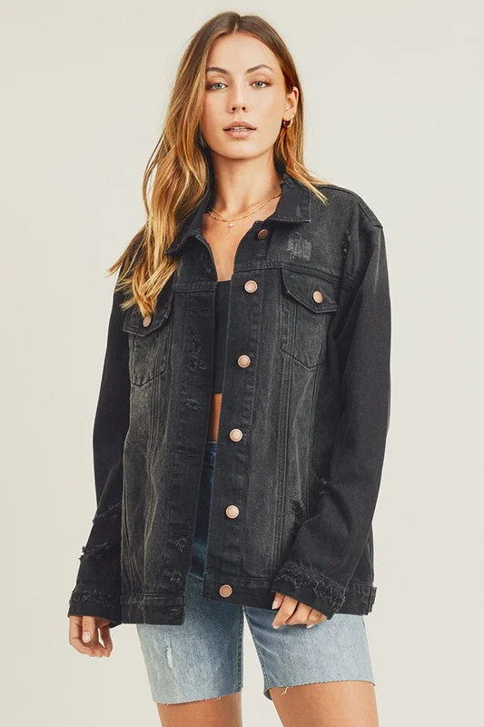 RISEN Distressed Long Sleeve Denim Jacket Wool Jacket Cashmere Jacket Tweed Jacket