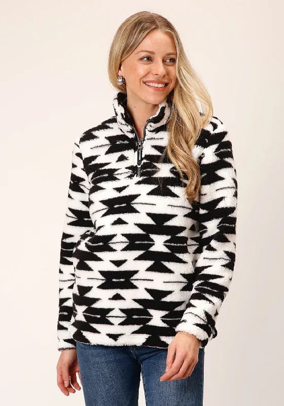 Roper Womens Fuzzy Polar Black/White 100% Polyester Fleece Jacket Mesh Jacket Canvas Jacket Denim Jacket