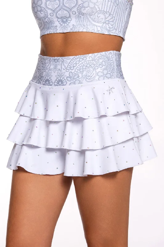 Ruffle Skirt in White Quartz velvet skirt luxury